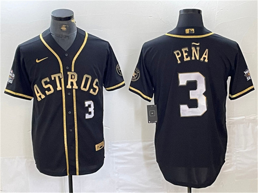 Men's Black Gold Houston Astros #3 Jeremy Peña 2022 World Series Stitched Baseball Jersey